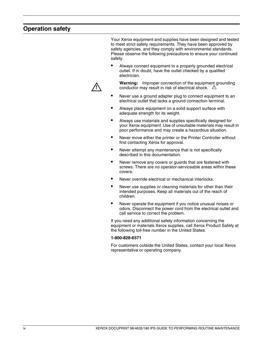 Xerox 96/4635/180 IPS manual Operation safety 