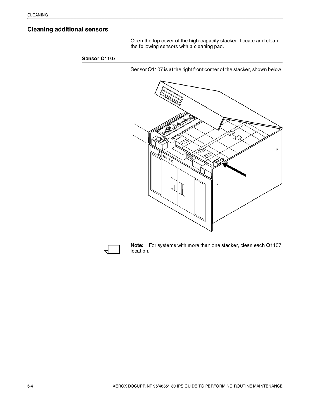 Xerox 96/4635/180 IPS manual Cleaning additional sensors, Sensor Q1107 