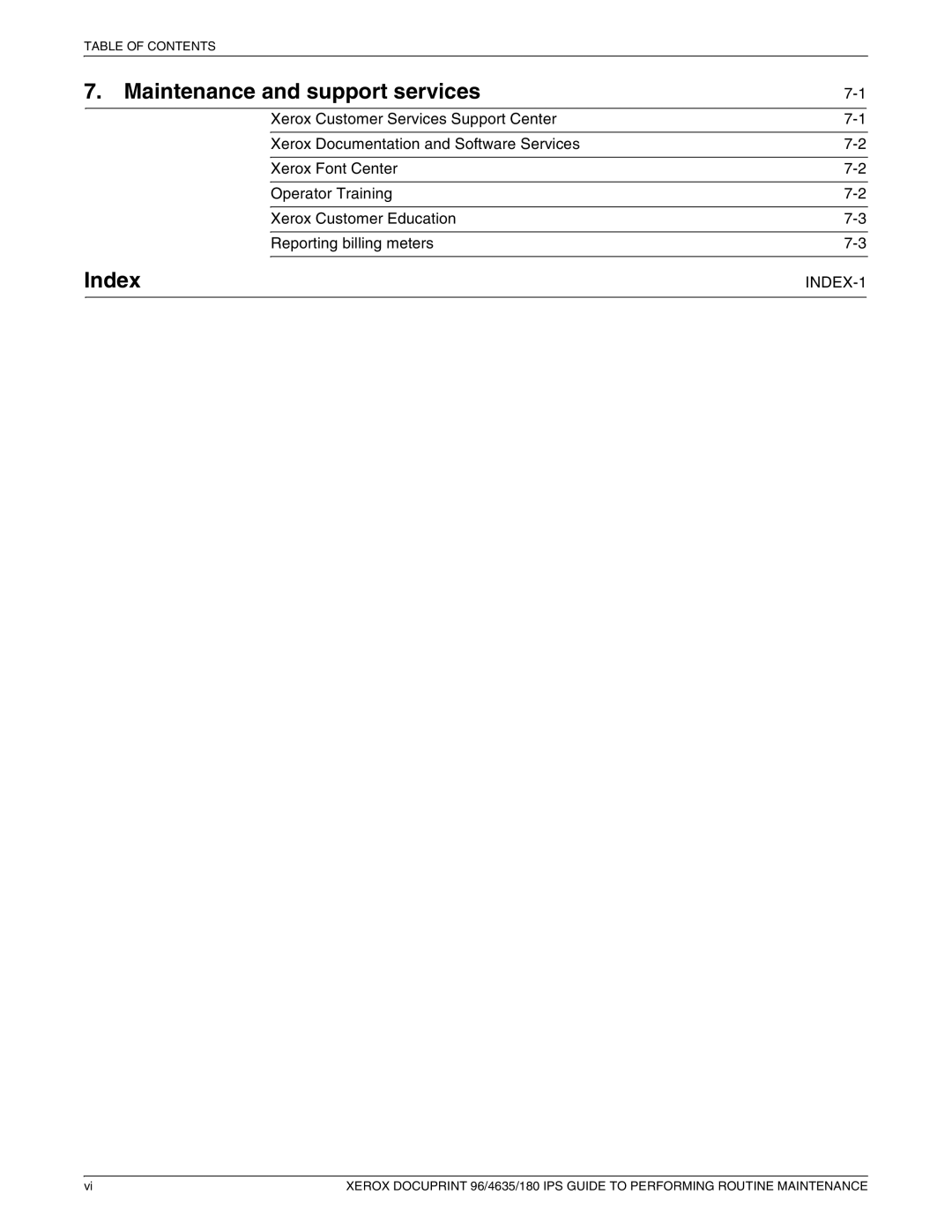 Xerox 96/4635/180 IPS manual Maintenance and support services, Index 