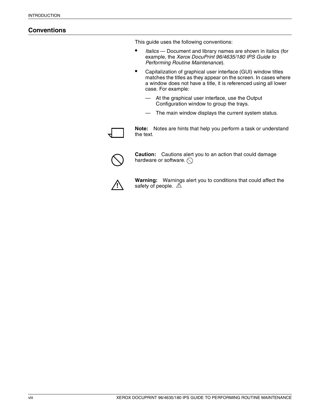 Xerox 96/4635/180 IPS manual Conventions 