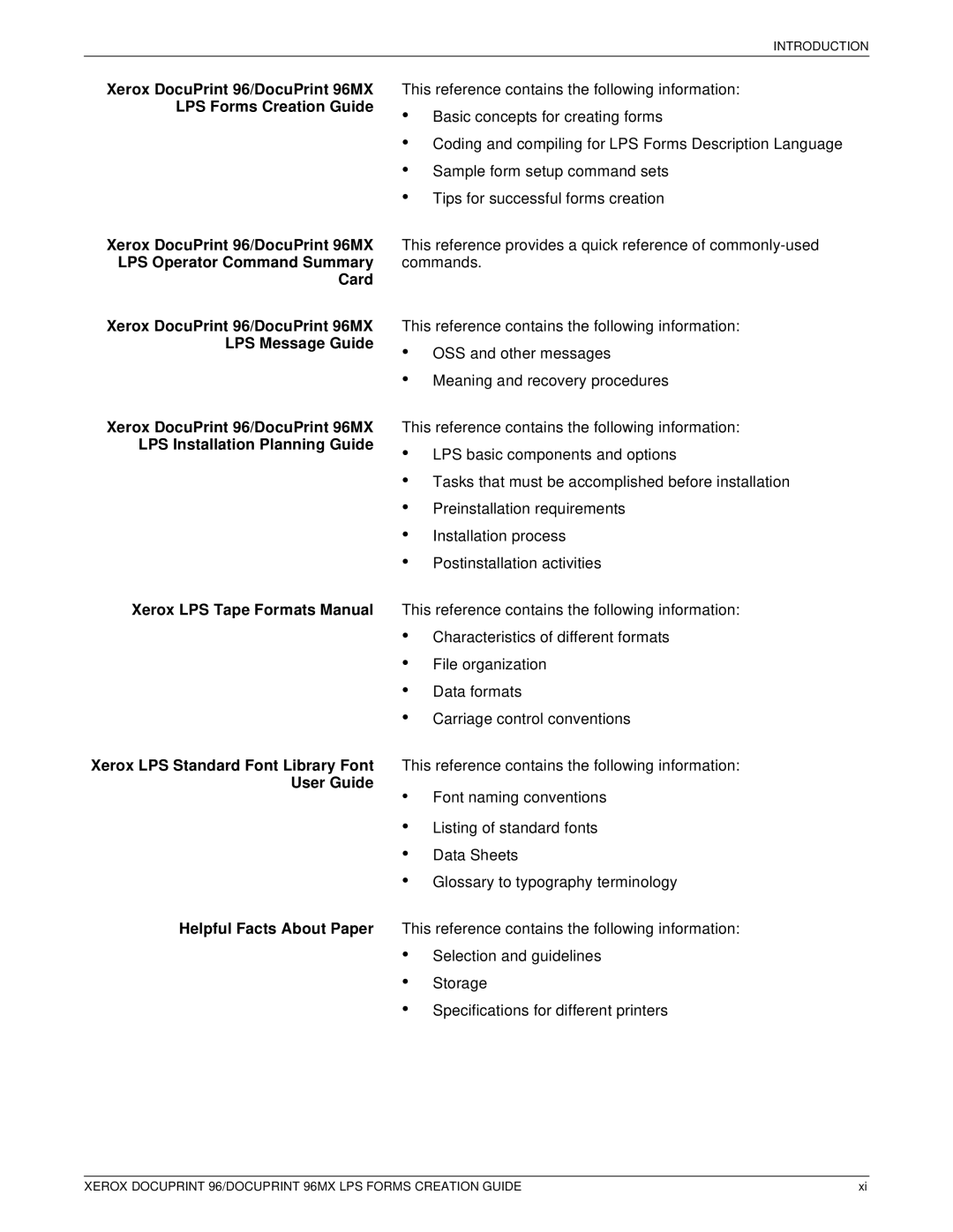 Xerox manual Xerox DocuPrint 96/DocuPrint 96MX LPS Forms Creation Guide, Card, LPS Message Guide, User Guide 