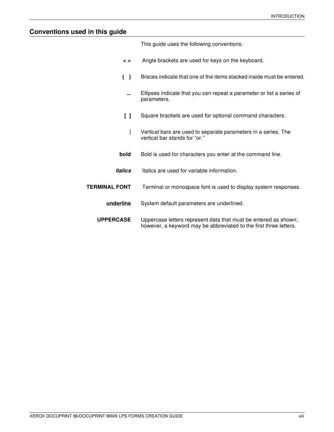 Xerox 96MX manual Conventions used in this guide 