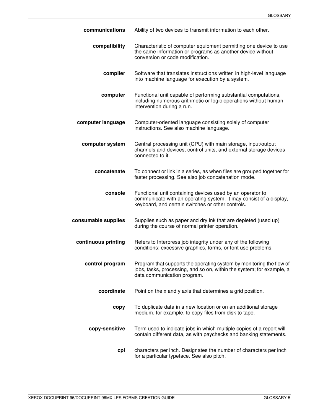 Xerox 96MX manual GLOSSARY-5 