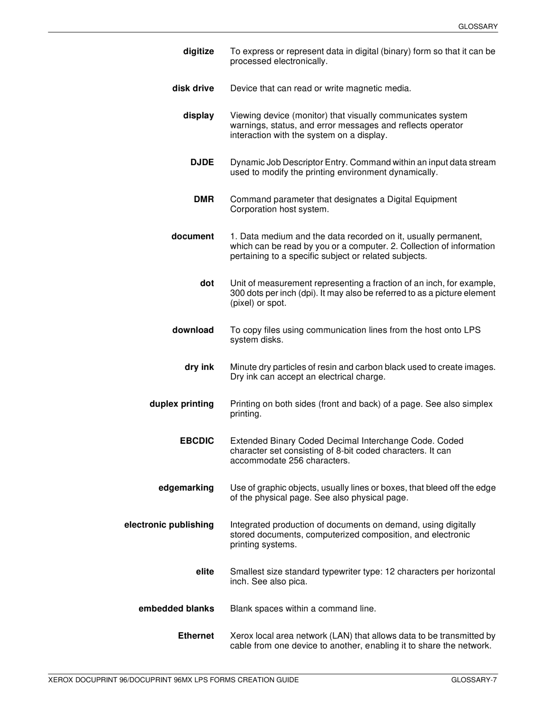 Xerox 96MX manual GLOSSARY-7 