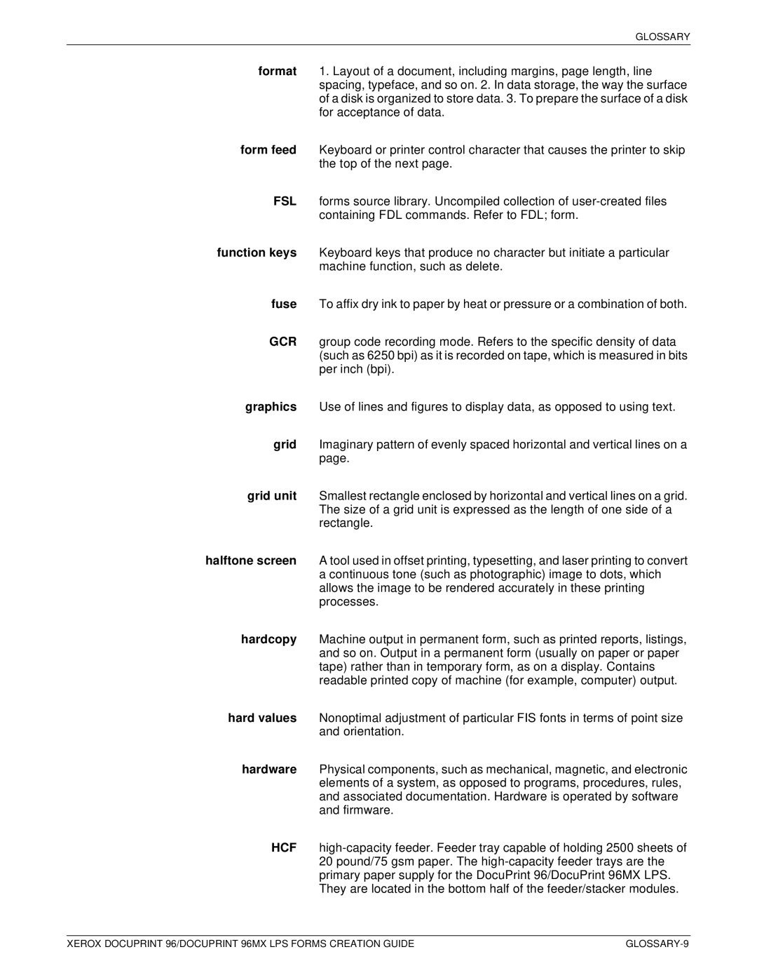 Xerox 96MX manual GLOSSARY-9 