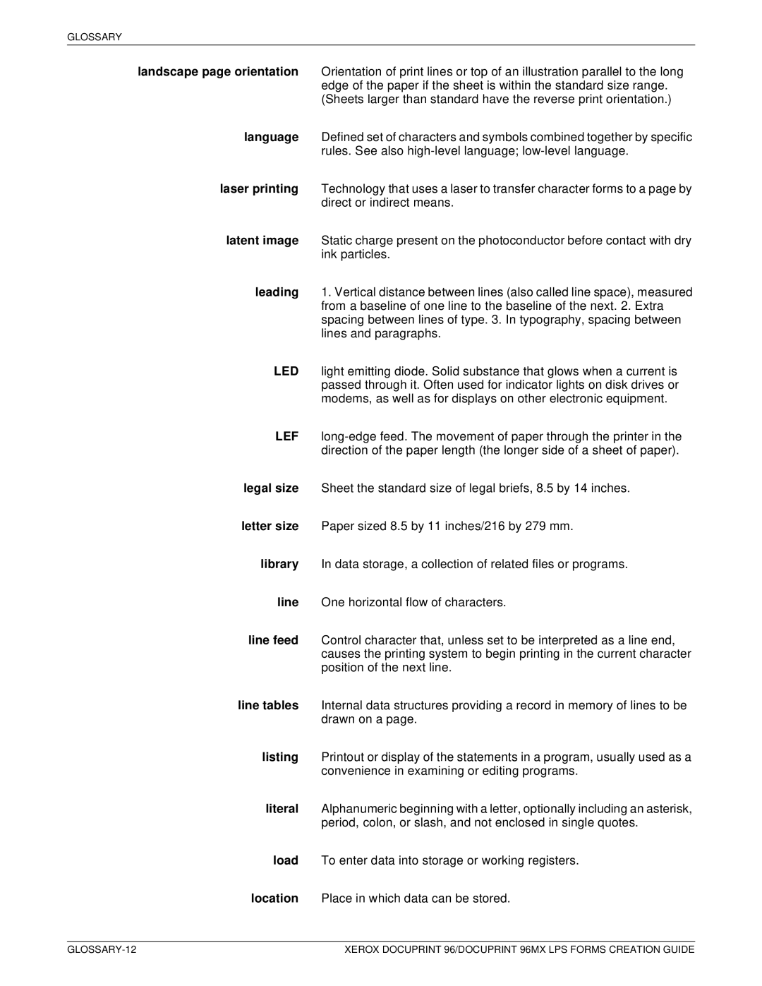 Xerox 96MX manual Glossary 