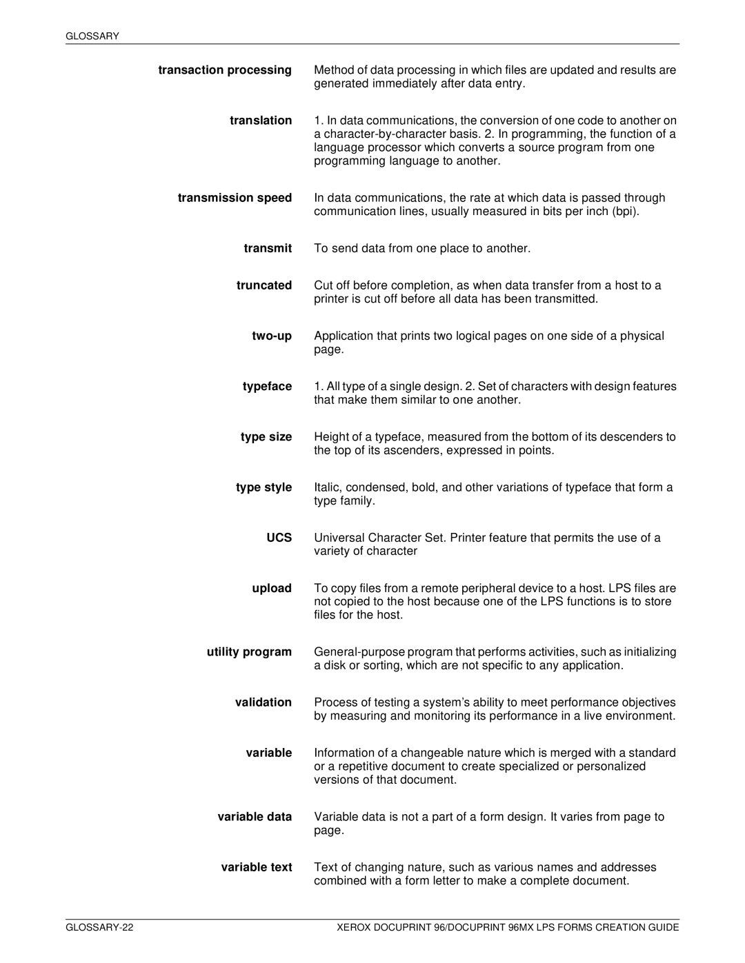 Xerox 96MX manual Glossary 