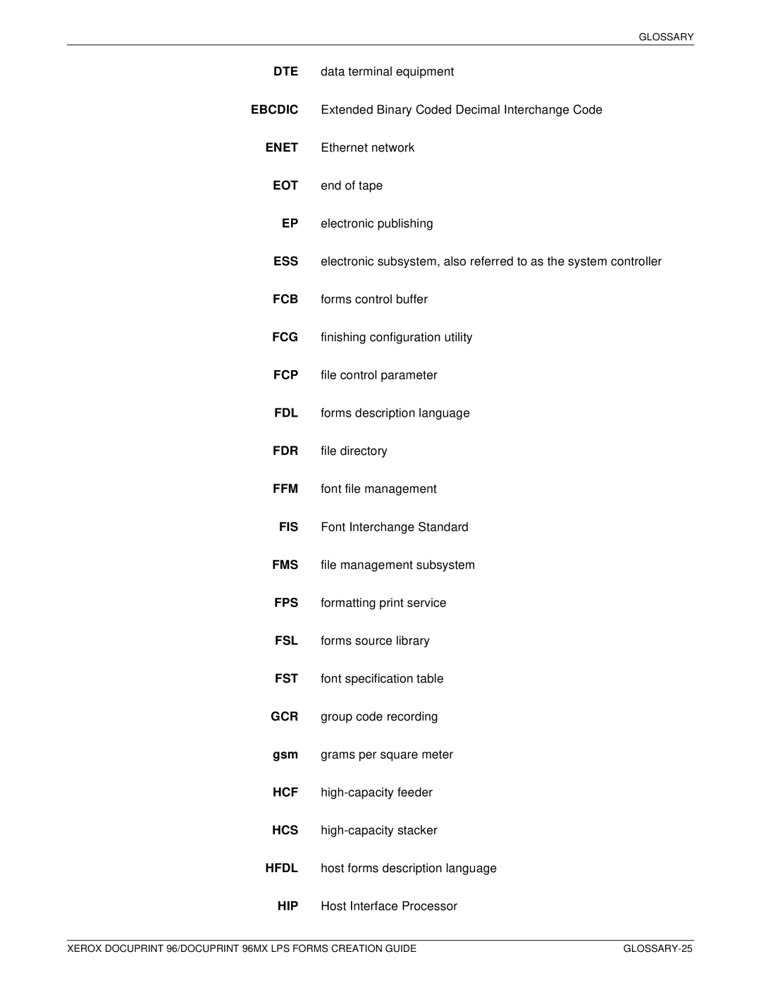 Xerox 96MX manual GLOSSARY-25 