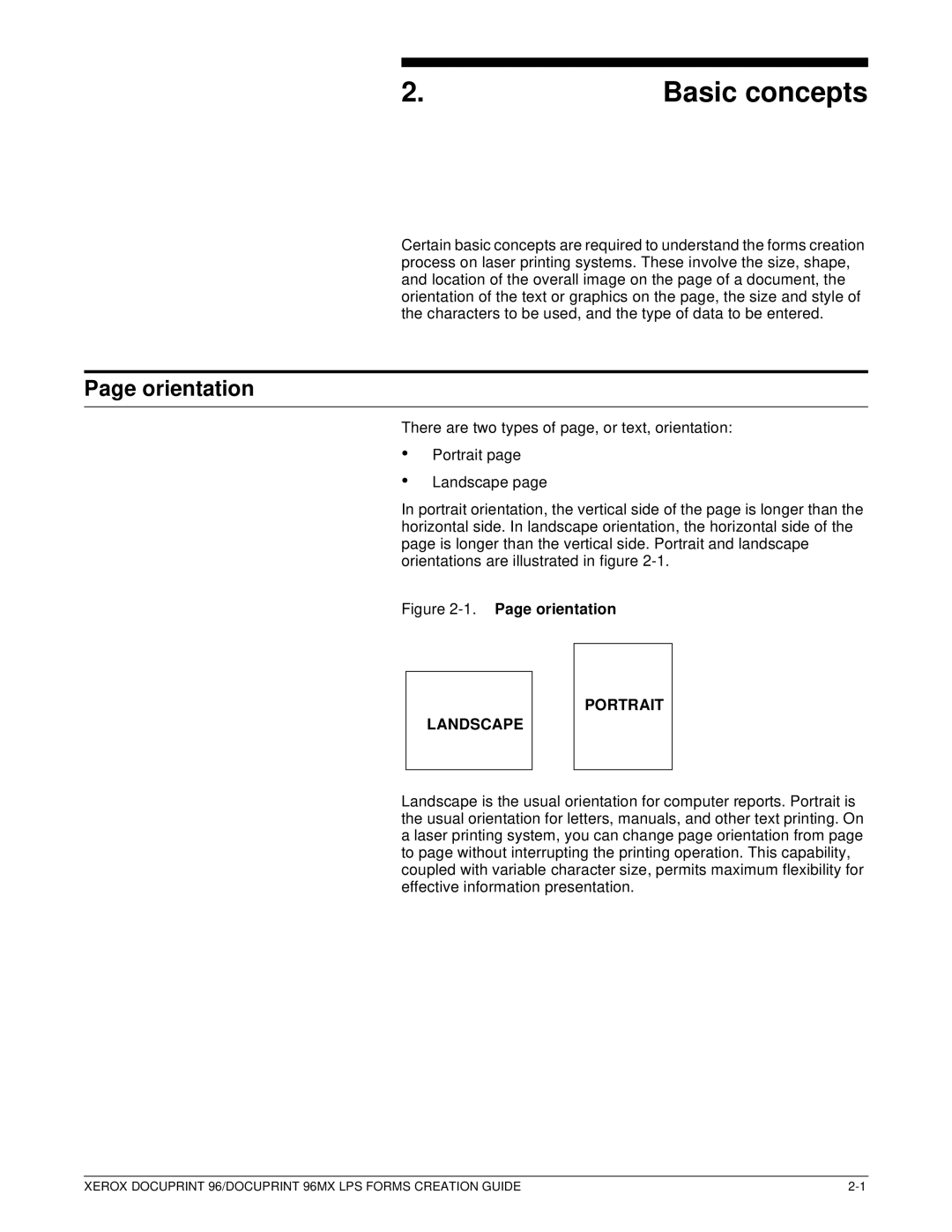 Xerox 96MX manual Basic concepts, Orientation, Landscape Portrait 