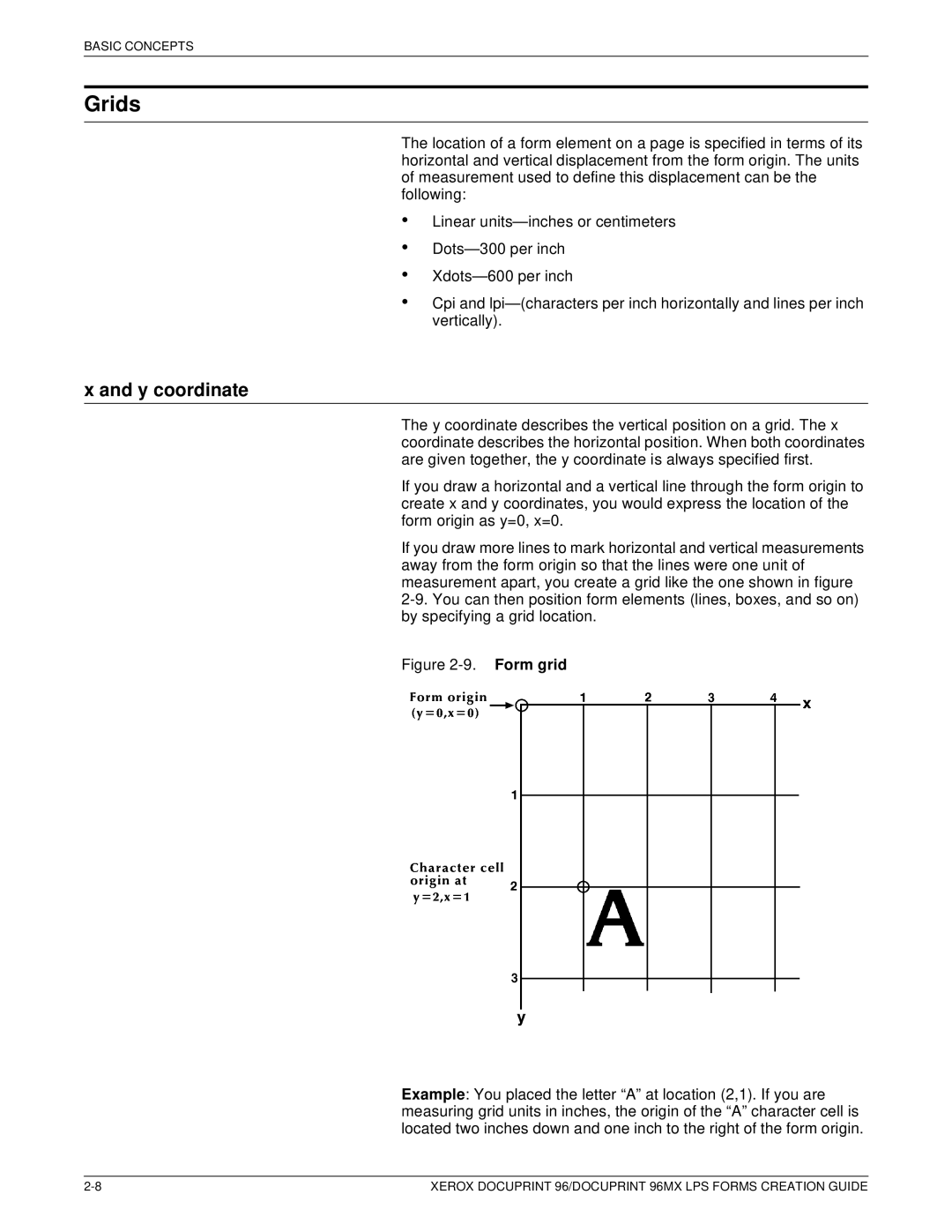 Xerox 96MX manual Grids, Y coordinate 