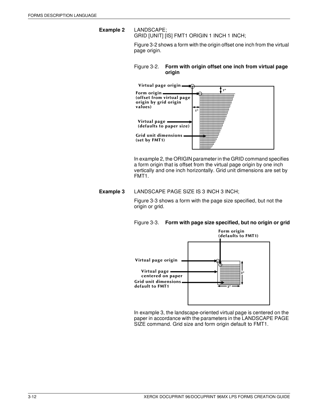 Xerox 96MX manual Example 2 Landscape, Grid Unit is FMT1 Origin 1 Inch 1 Inch 