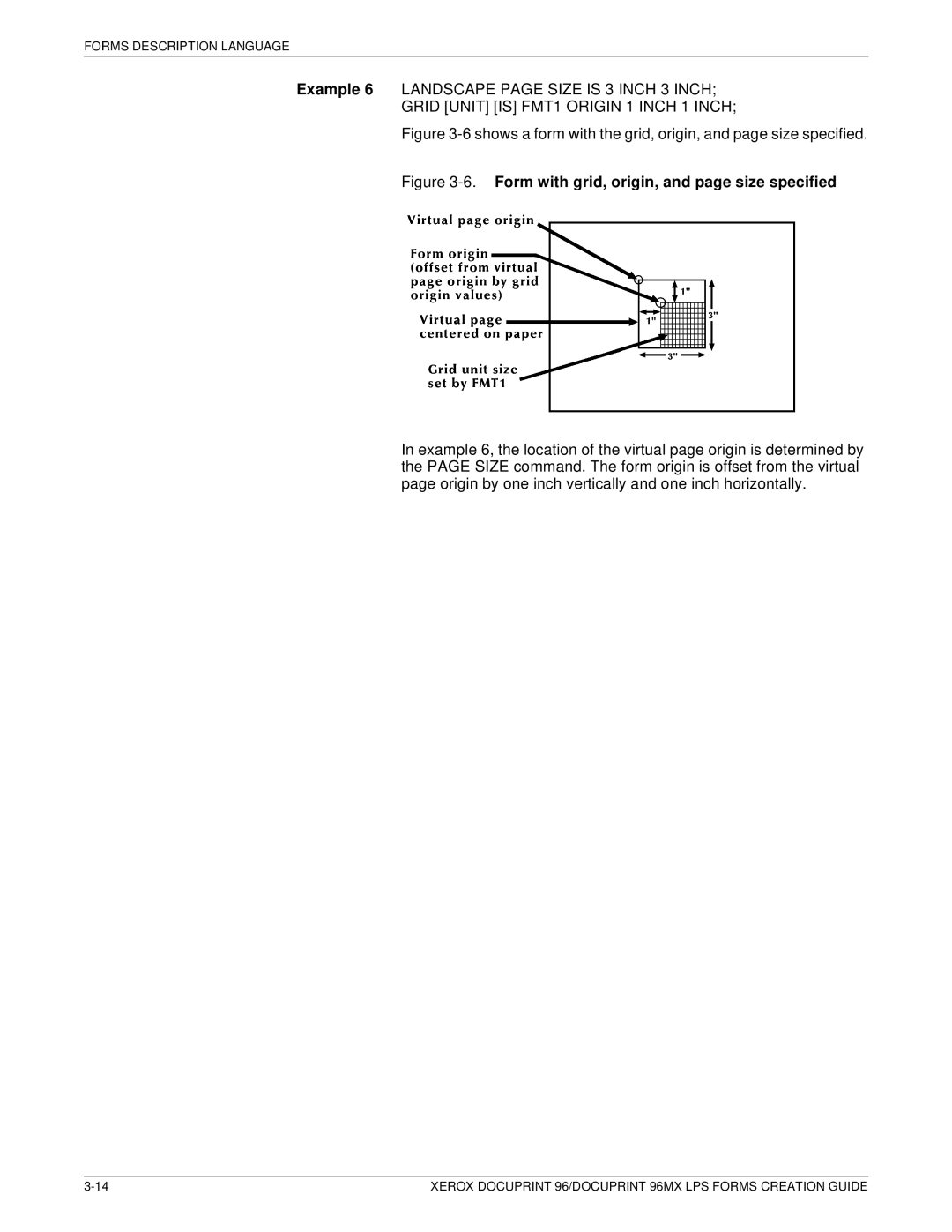 Xerox 96MX manual Form with grid, origin, and page size specified 