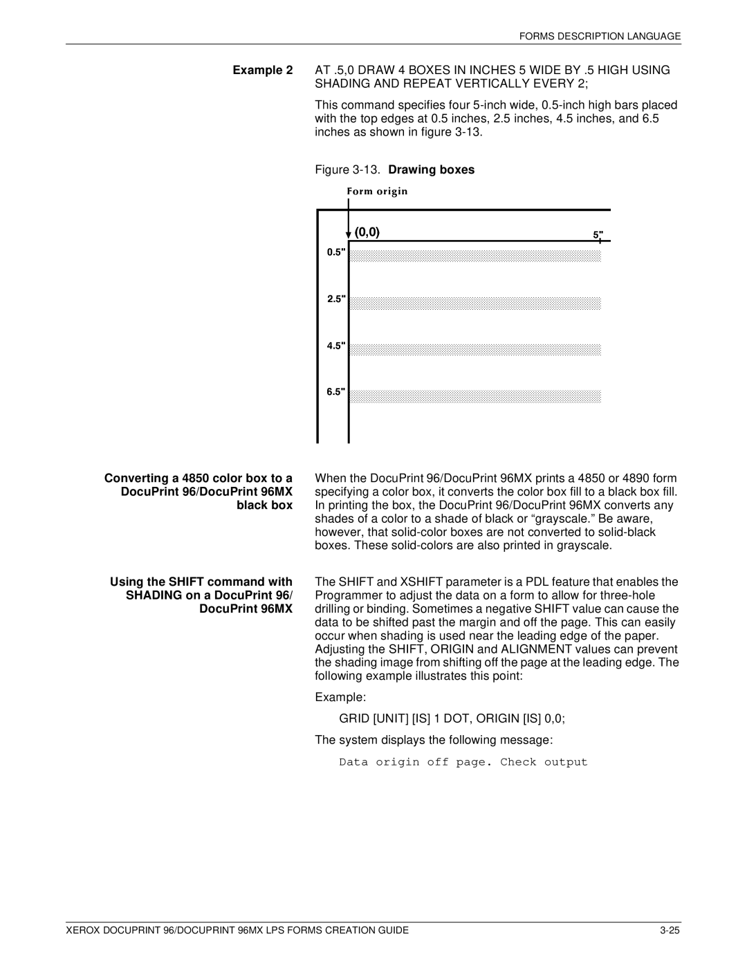 Xerox 96MX manual Shading and Repeat Vertically Every, Grid Unit is 1 DOT, Origin is 0,0 