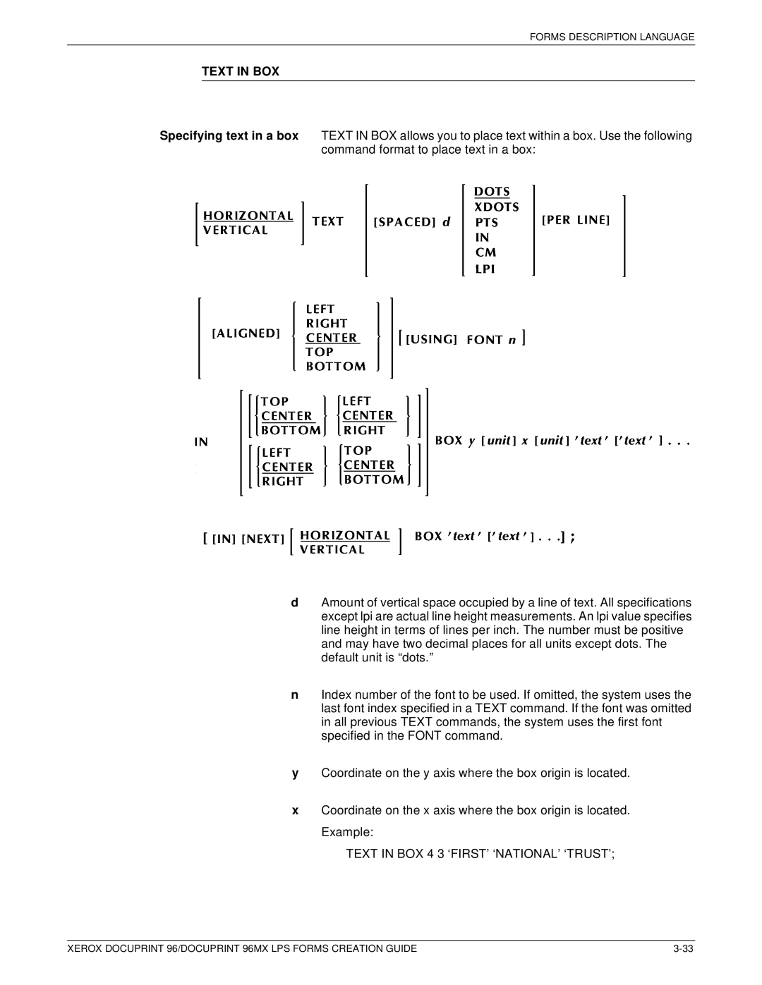 Xerox 96MX manual Text in BOX 4 3 ‘FIRST’ ‘NATIONAL’ ‘TRUST’ 