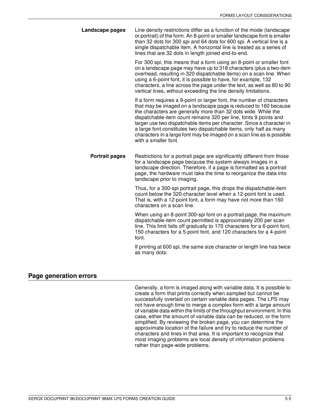 Xerox 96MX manual Generation errors 