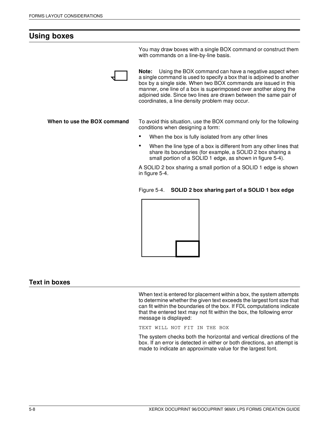 Xerox 96MX manual Using boxes, Text in boxes 