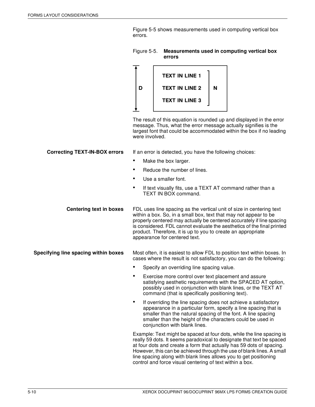 Xerox 96MX manual Measurements used in computing vertical box errors 