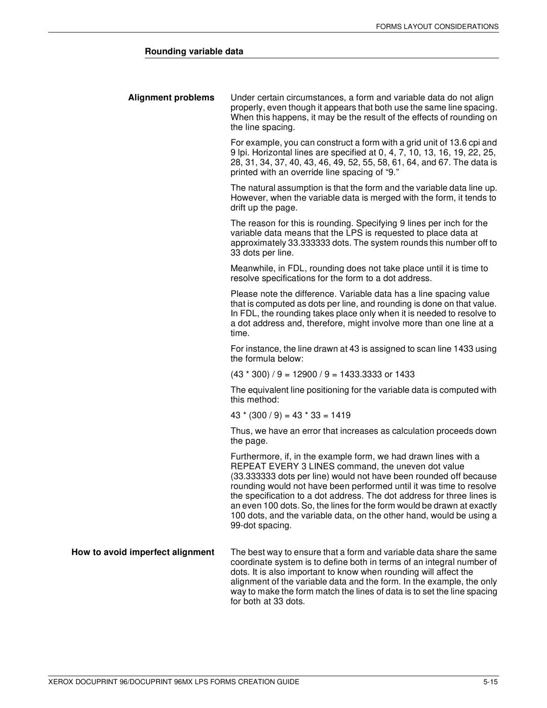 Xerox 96MX manual Rounding variable data 