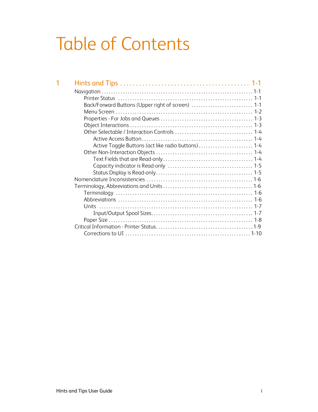 Xerox 980 manual Table of Contents 