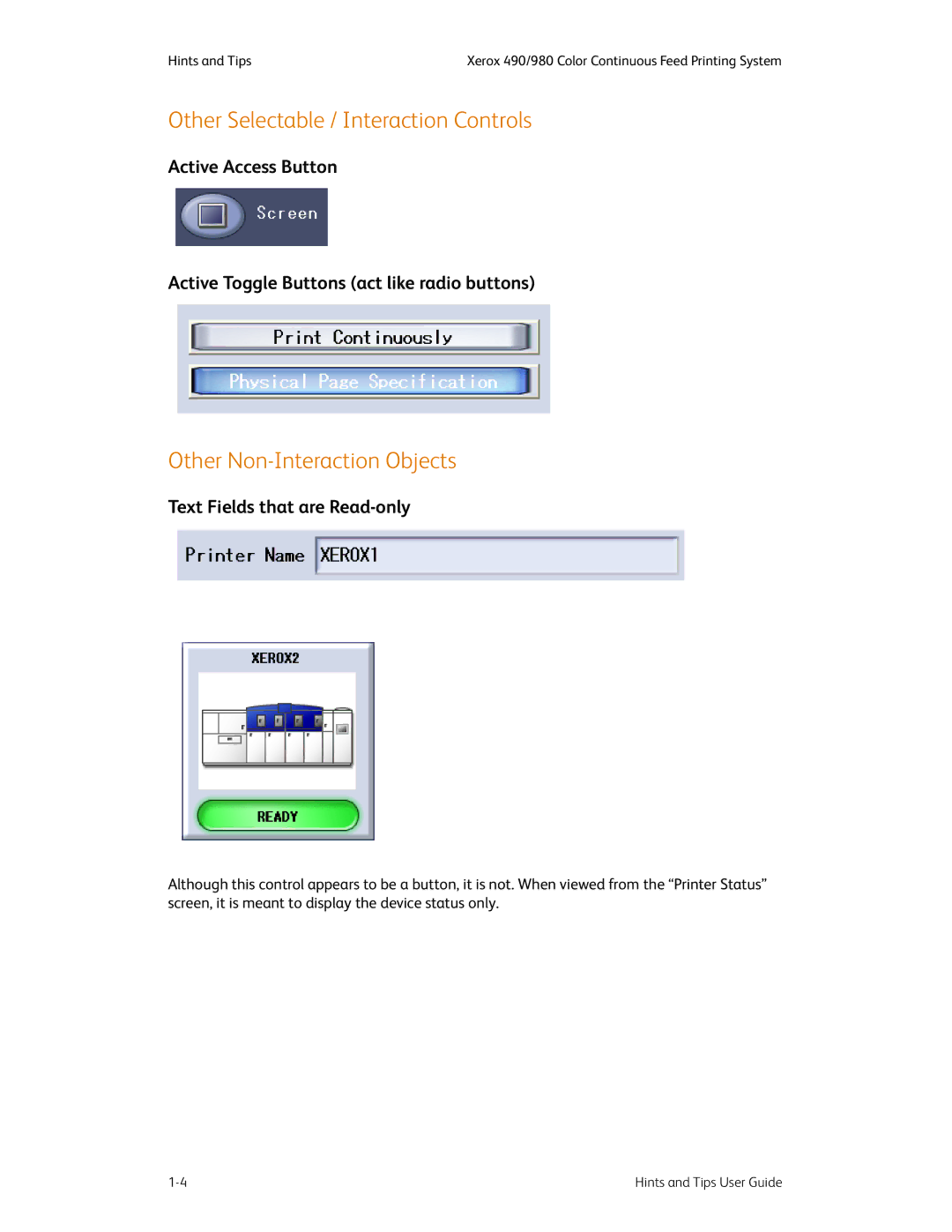 Xerox 980 manual Other Selectable / Interaction Controls, Other Non-Interaction Objects 