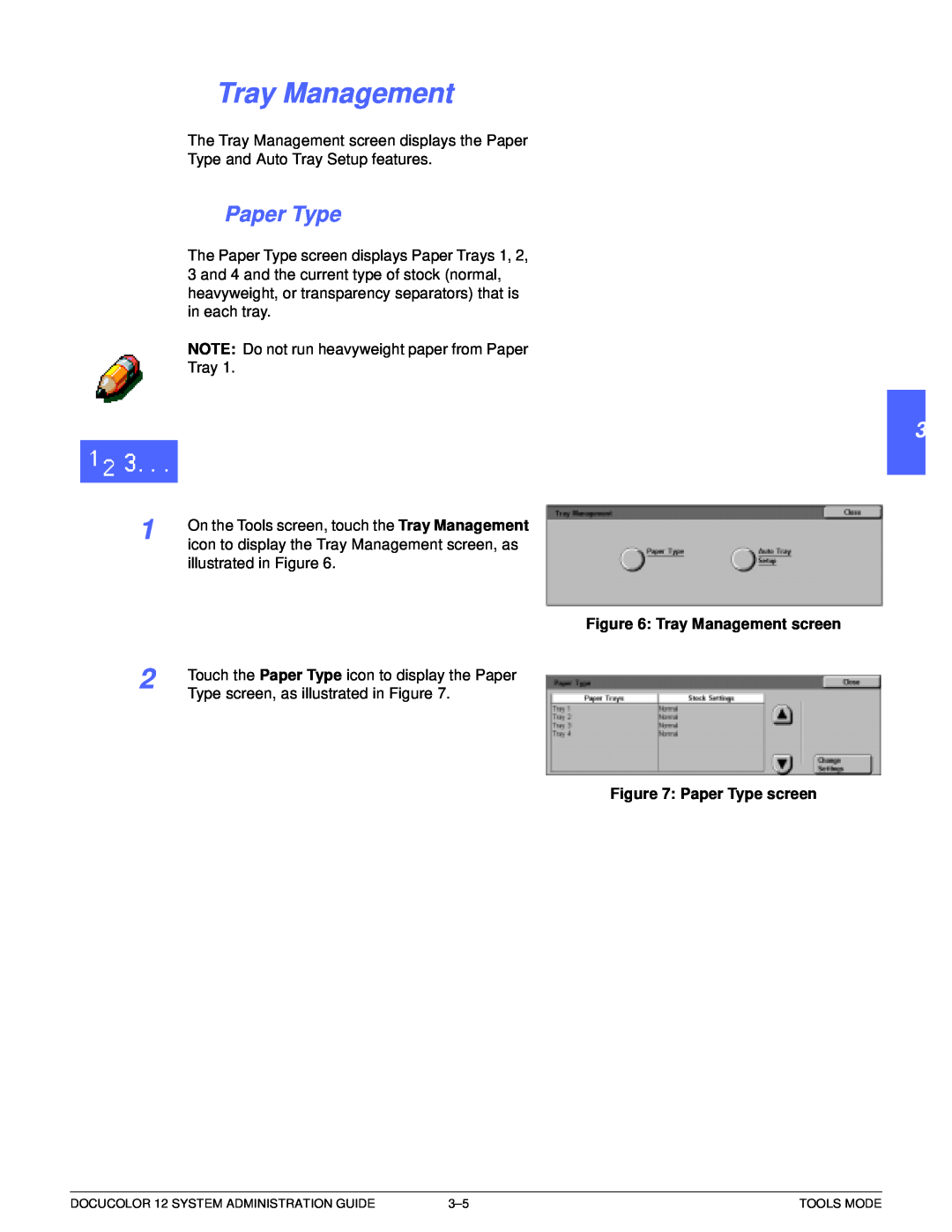 Xerox a2 manual Tray Management screen, Paper Type screen 