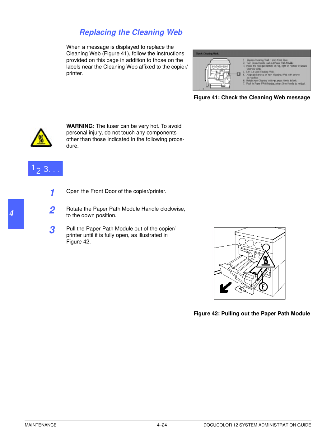 Xerox a2 manual Replacing the Cleaning Web, Check the Cleaning Web message 