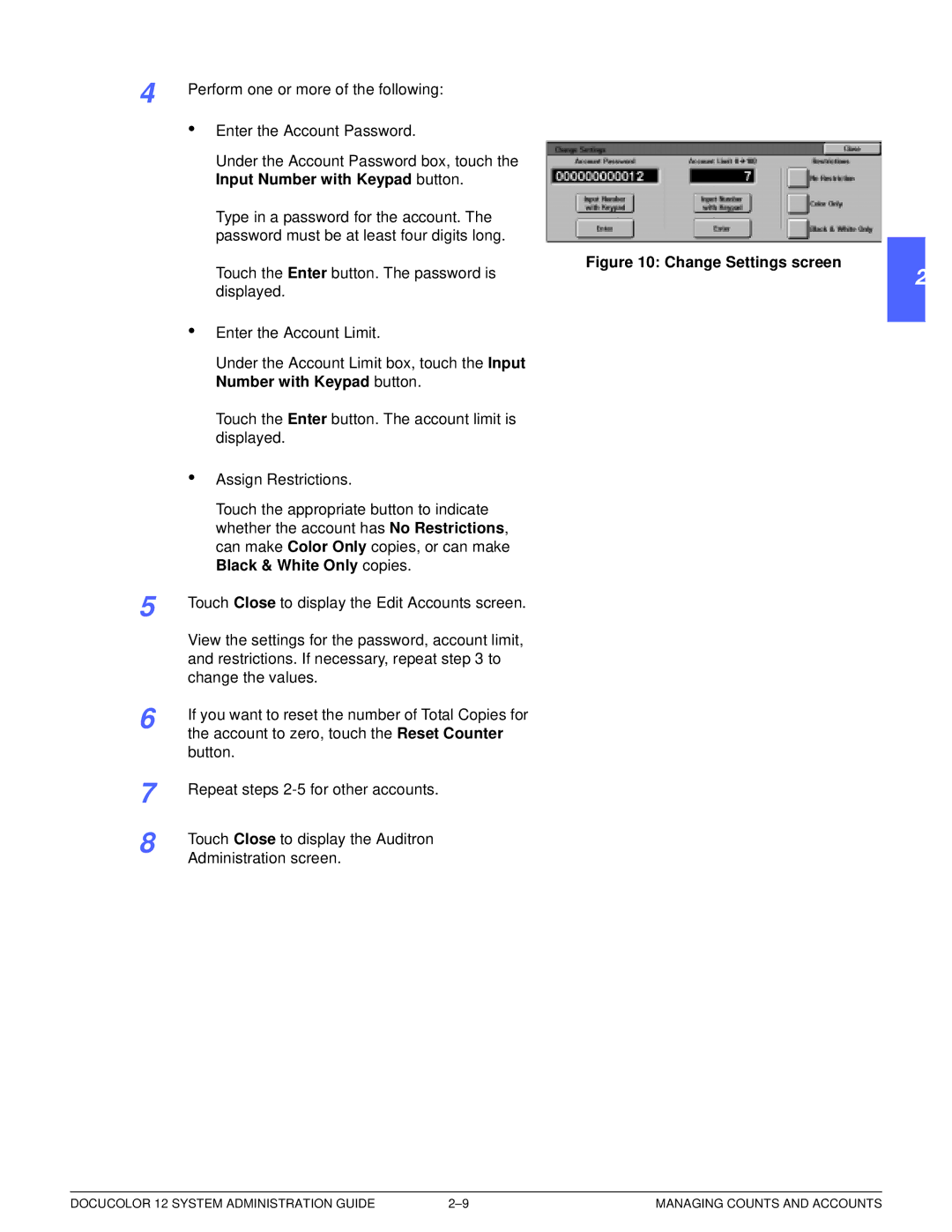 Xerox a2 manual Input Number with Keypad button, Black & White Only copies 