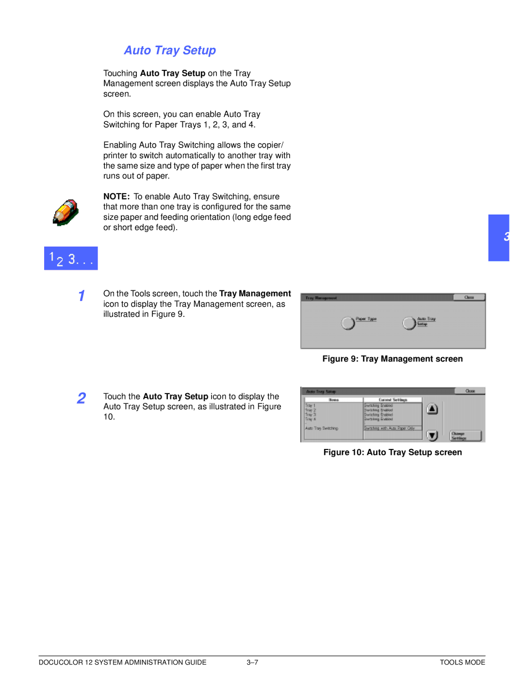 Xerox a2 manual Auto Tray Setup screen 