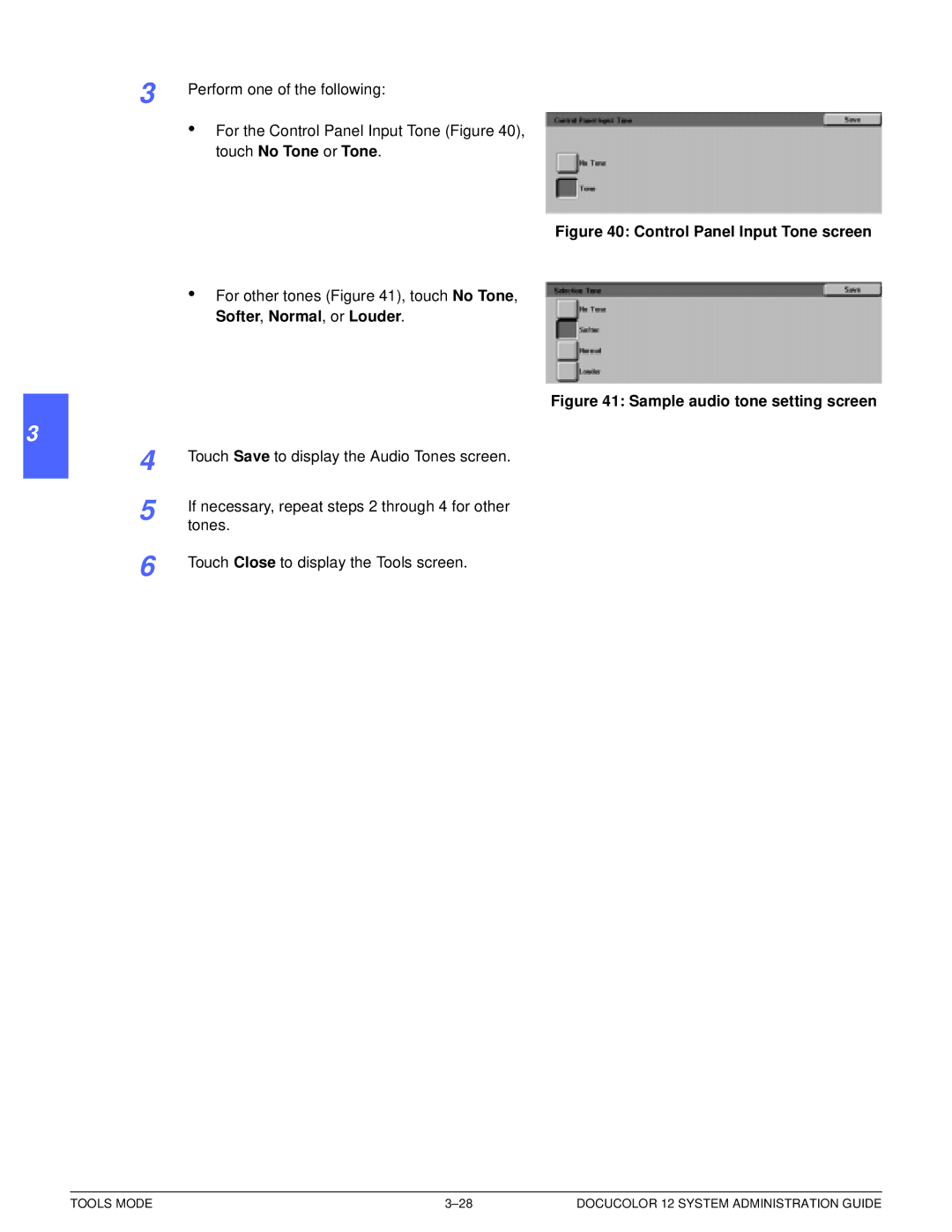 Xerox a2 manual Touch No Tone or Tone, Control Panel Input Tone screen 