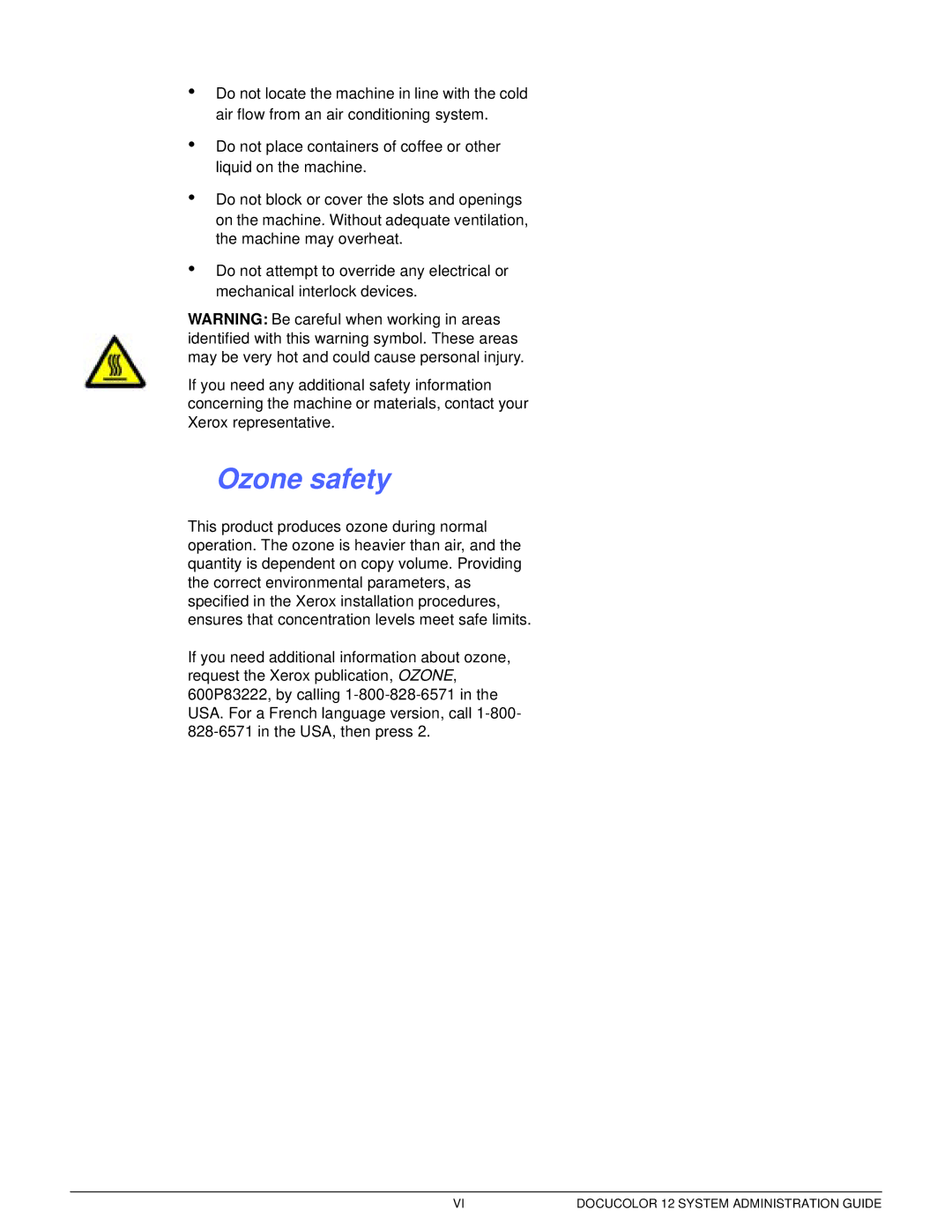 Xerox a2 manual Ozone safety 