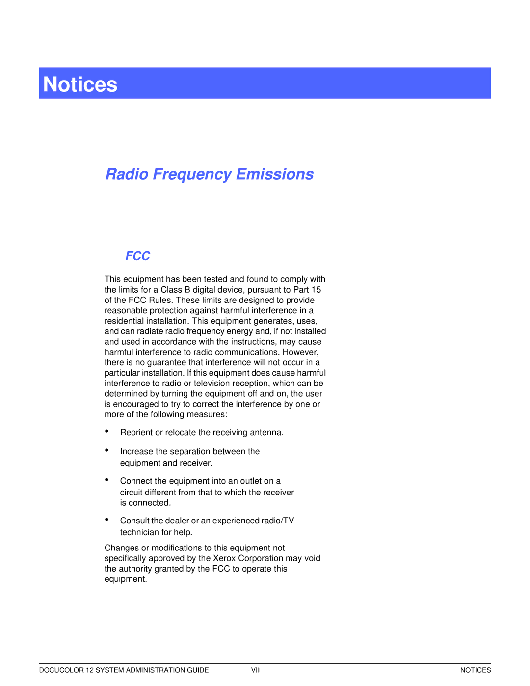 Xerox a2 manual Radio Frequency Emissions, Fcc 