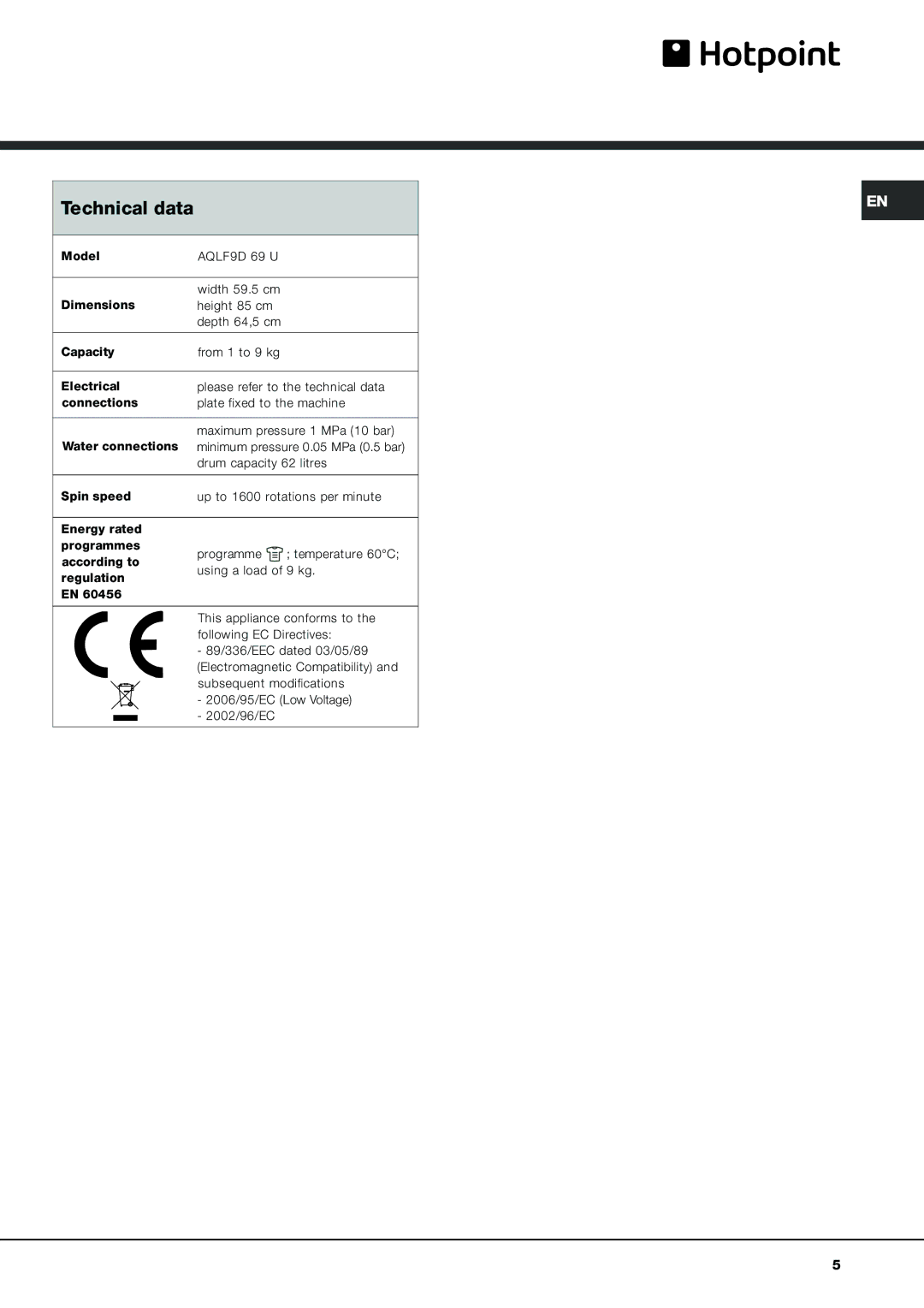 Xerox AQLF9D 69 U manual Technical data 