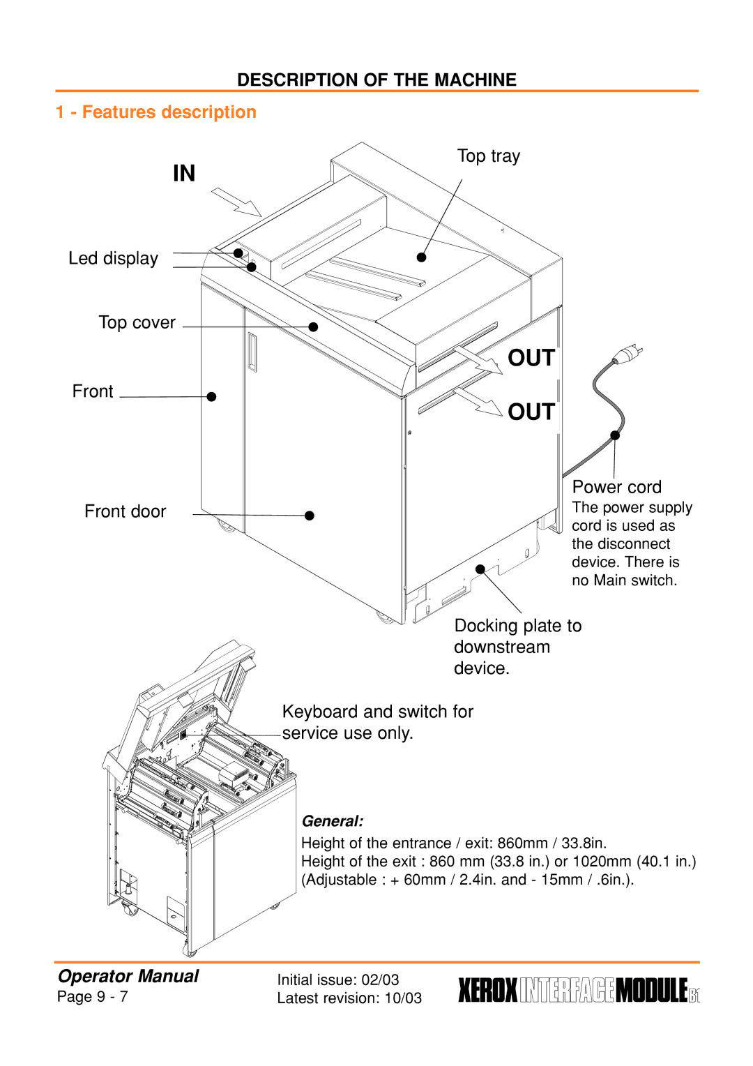 Xerox B1 manual Out 