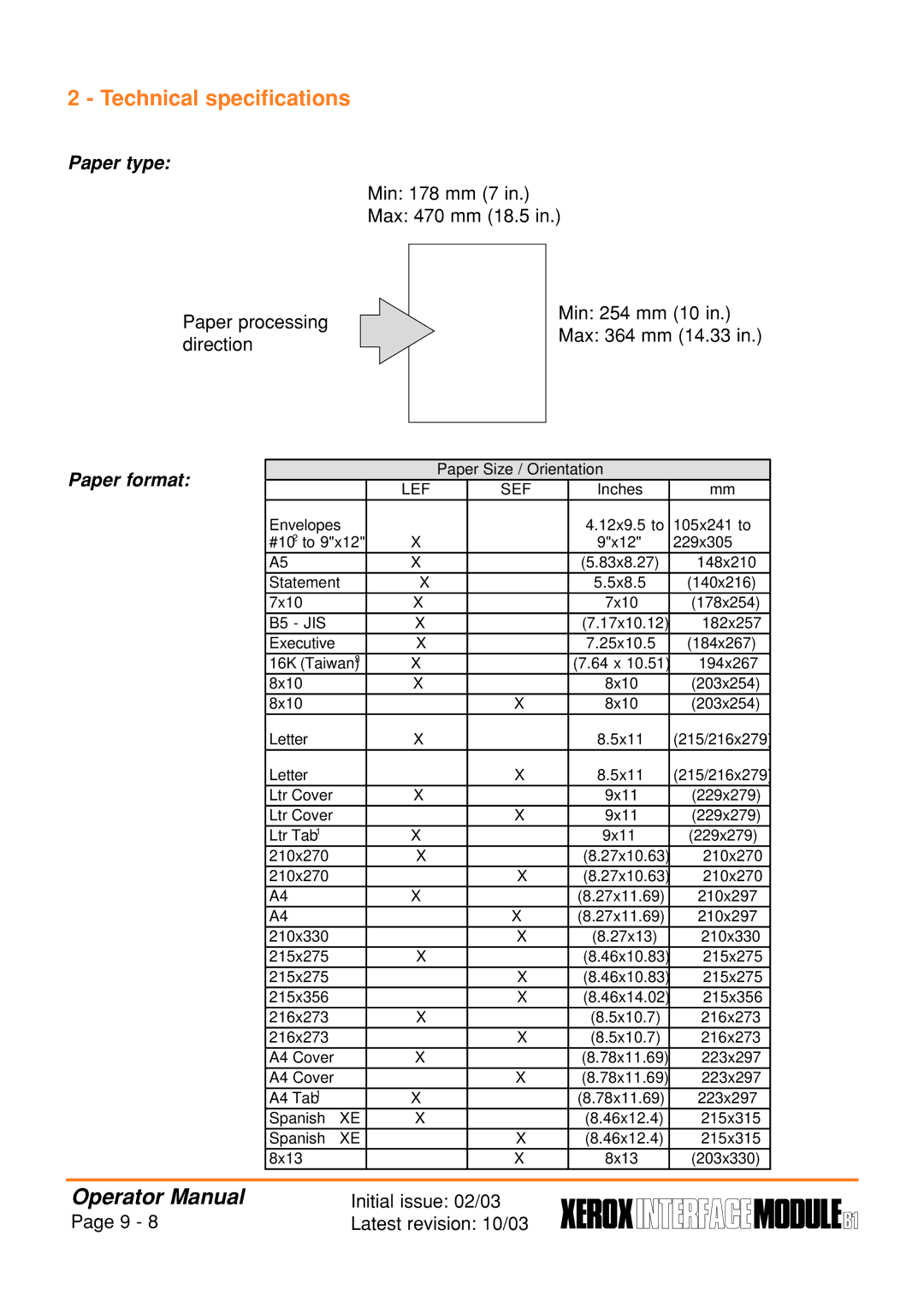 Xerox B1 manual Technical specifications 