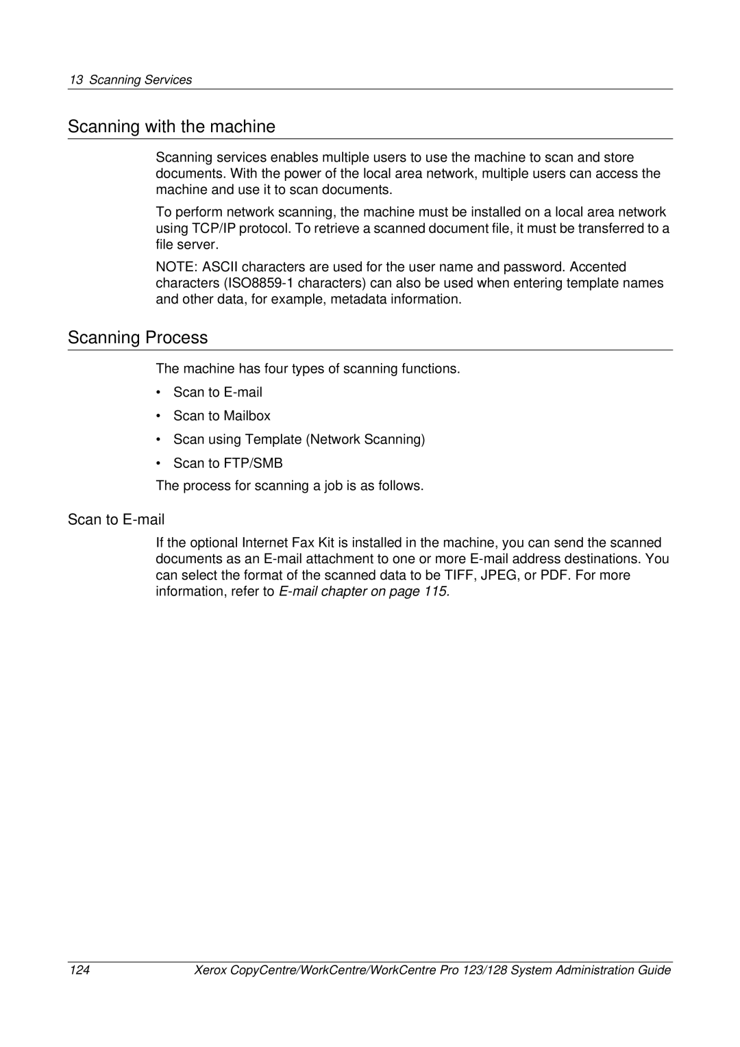 Xerox C123/C128 M123/M128 123/128 manual Scanning with the machine, Scanning Process, Scan to E-mail 