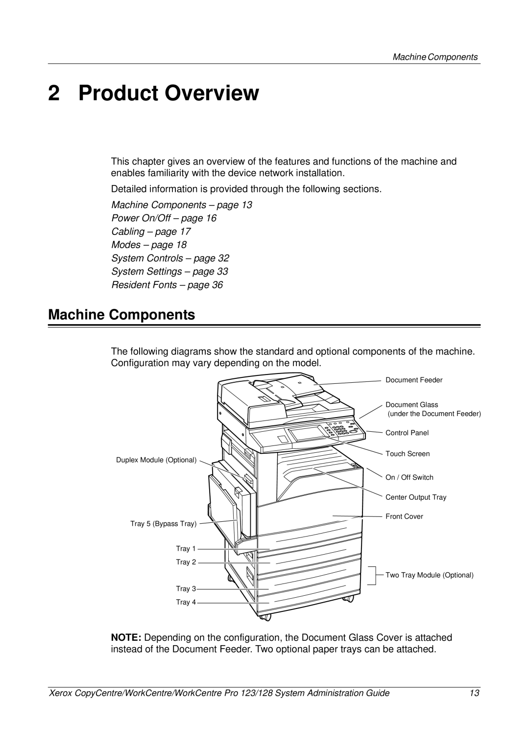 Xerox C123/C128 M123/M128 123/128 manual Product Overview, Machine Components 