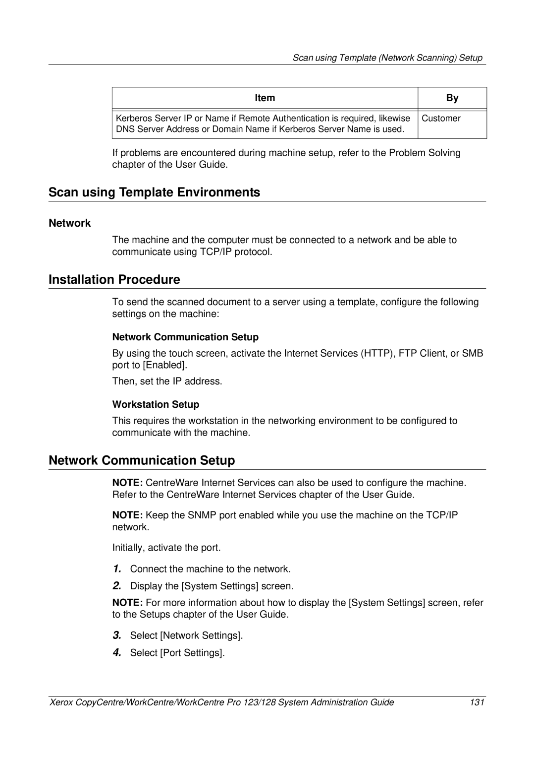 Xerox C123/C128 M123/M128 123/128 manual Scan using Template Environments, Scan using Template Network Scanning Setup 