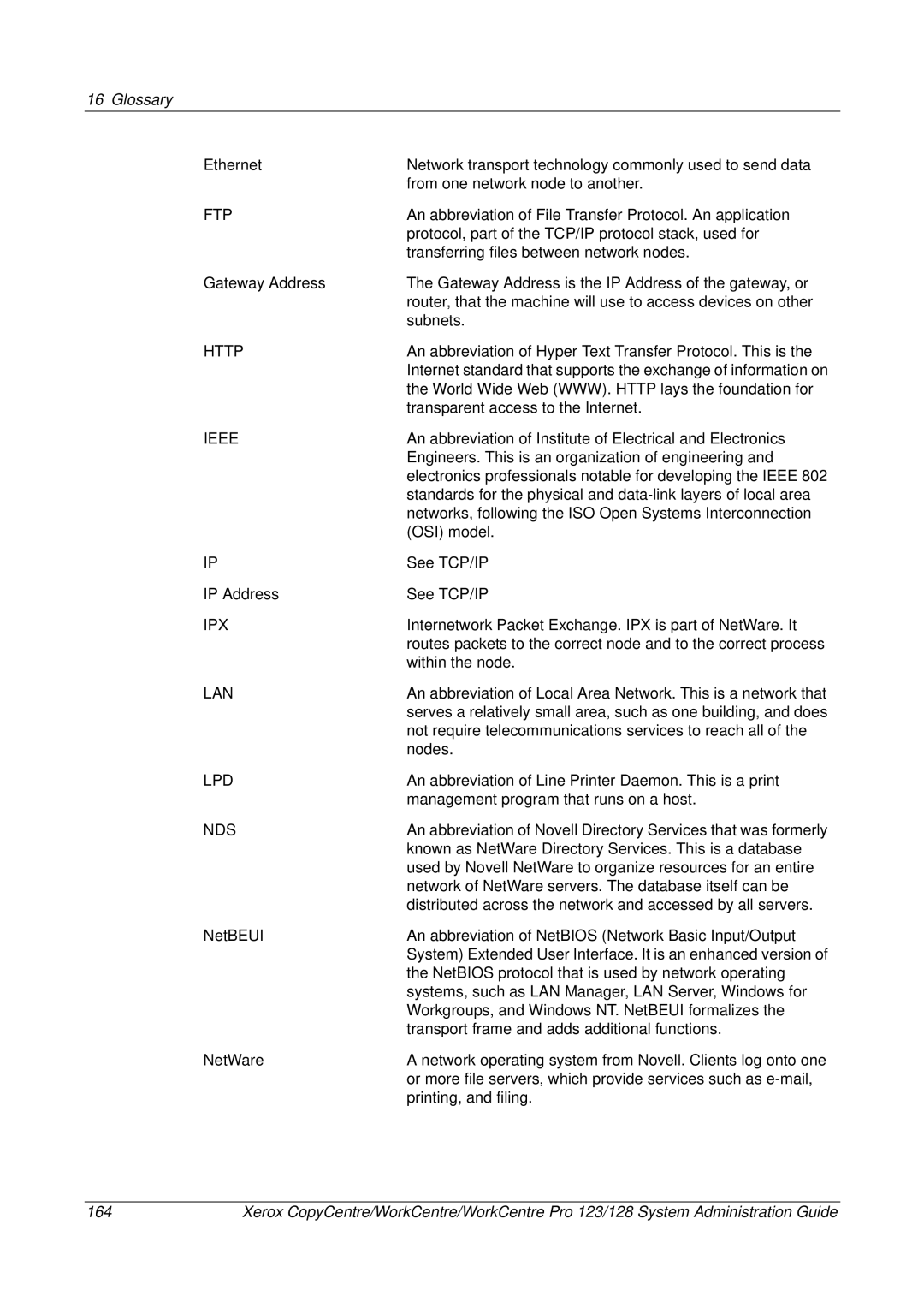 Xerox C123/C128 M123/M128 123/128 manual Glossary 