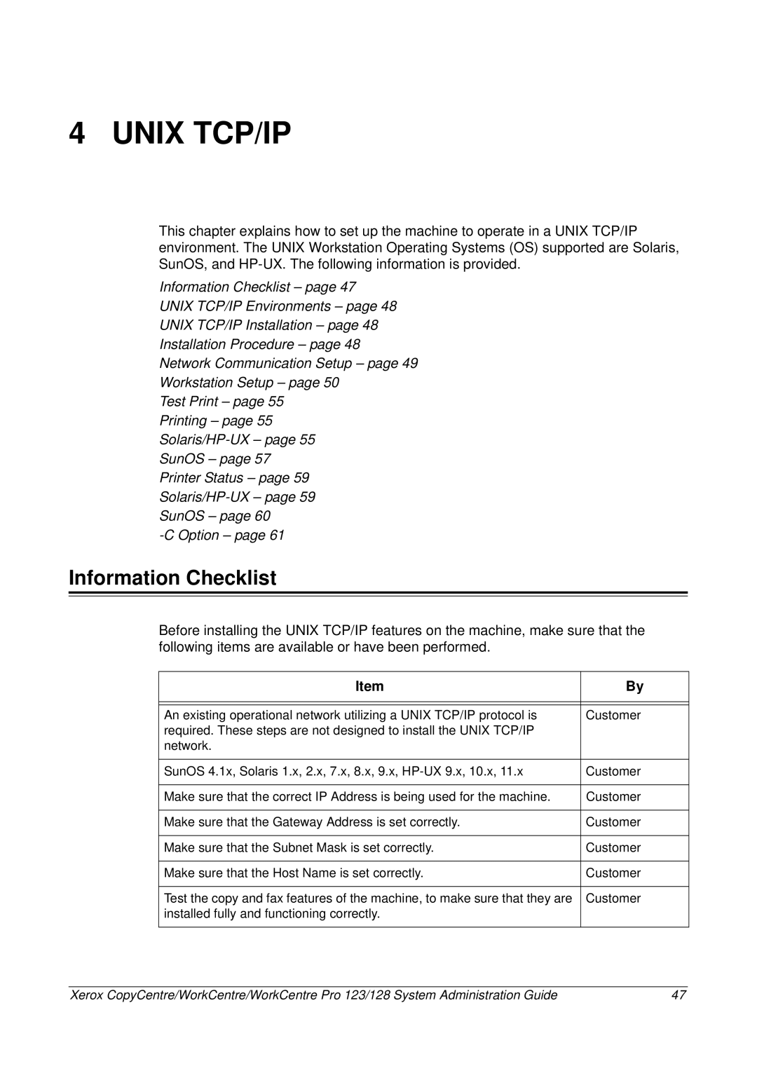 Xerox C123/C128 M123/M128 123/128 manual Unix TCP/IP 