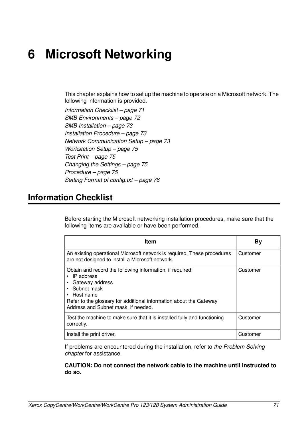 Xerox C123/C128 M123/M128 123/128 manual Microsoft Networking, Information Checklist 