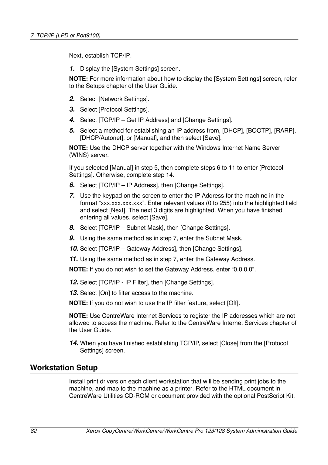 Xerox C123/C128 M123/M128 123/128 manual Workstation Setup 