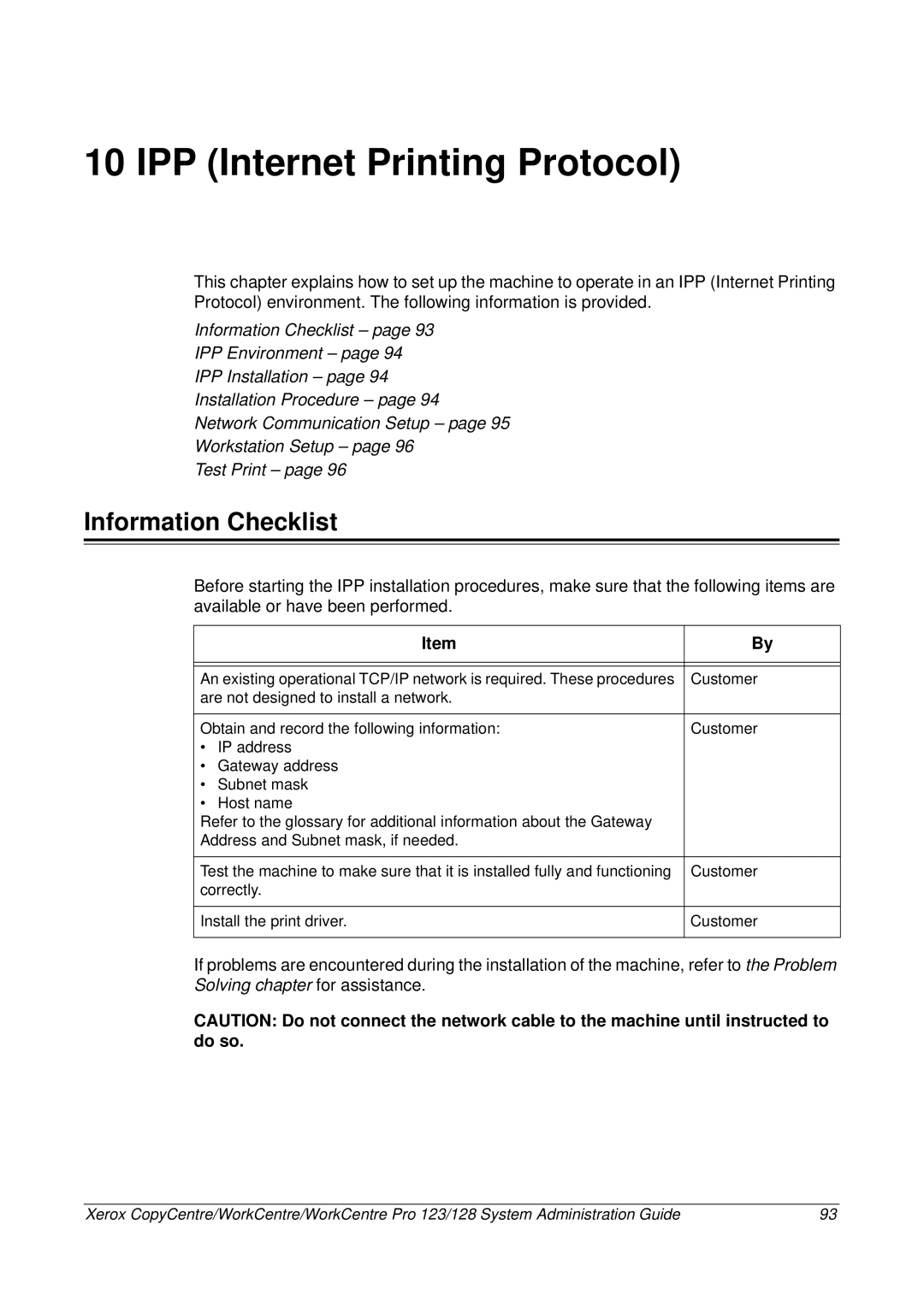 Xerox C123/C128 M123/M128 123/128 manual IPP Internet Printing Protocol, Information Checklist 