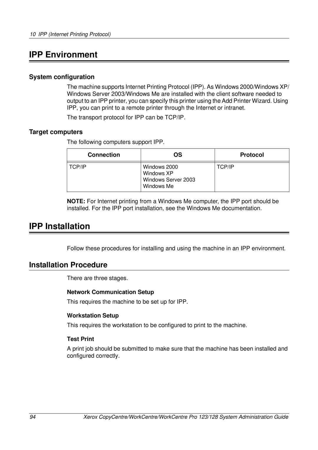 Xerox C123/C128 M123/M128 123/128 manual IPP Environment, IPP Installation 