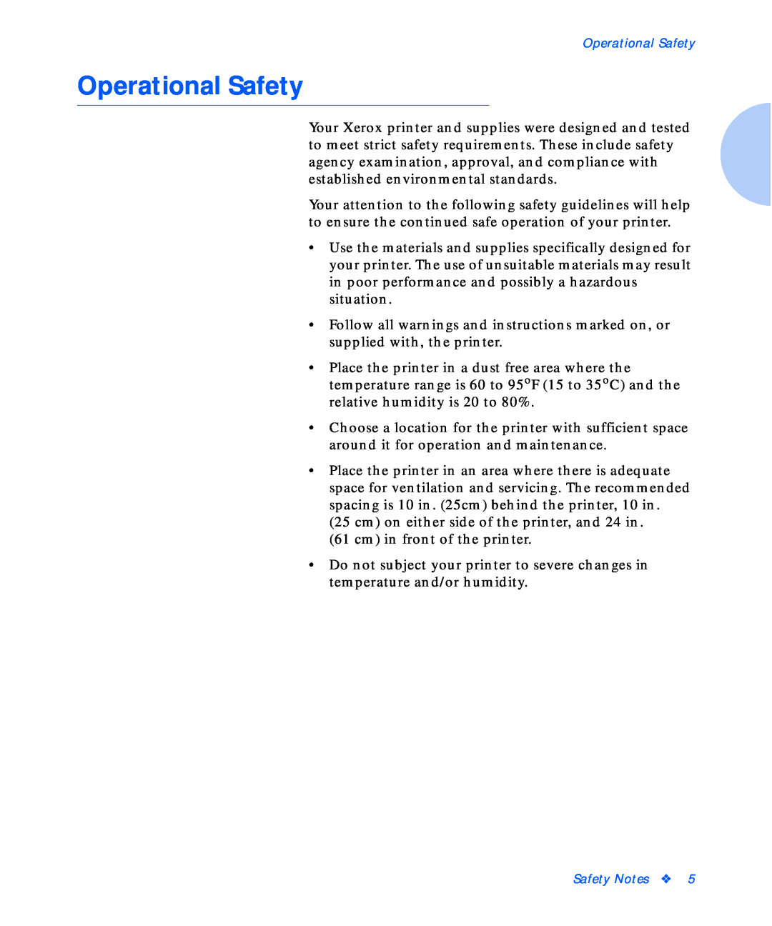 Xerox C15 manual Operational Safety 