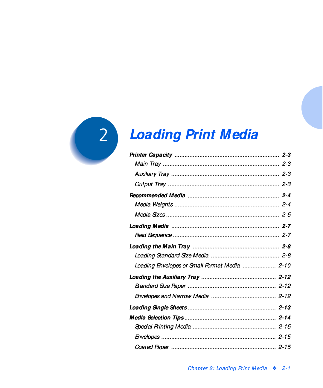 Xerox C15 manual Loading Print Media, 2-12, 2-13, 2-14 