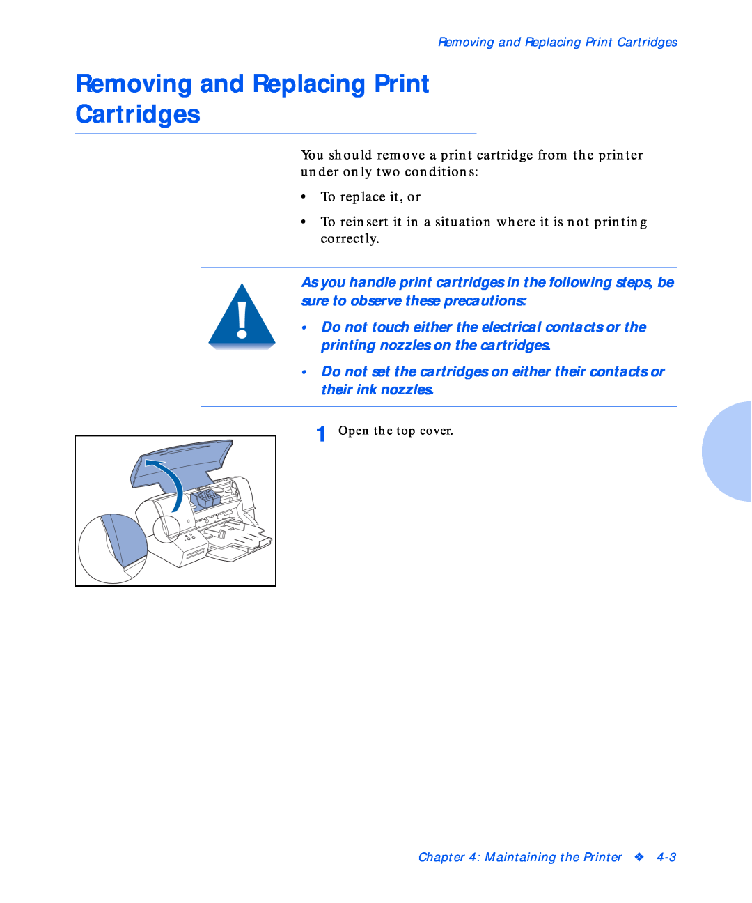 Xerox C15 manual Removing and Replacing Print Cartridges 