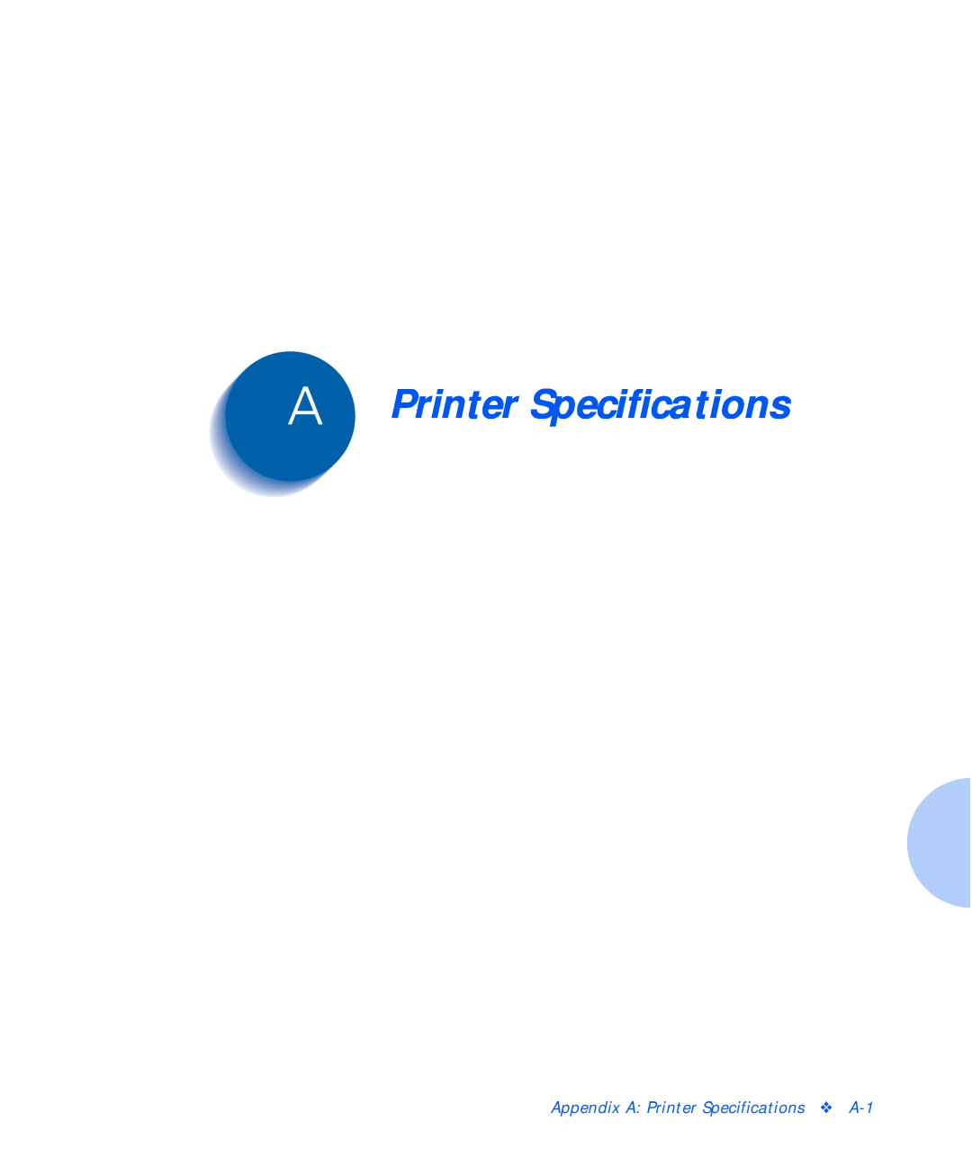 Xerox C15 manual Appendix A Printer Specifications A-1 