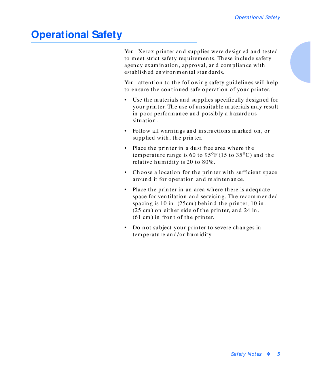 Xerox C15 manual Operational Safety 