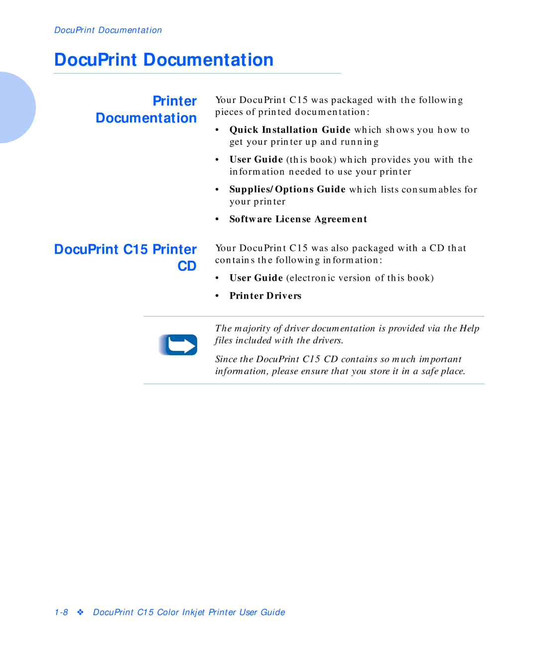 Xerox manual DocuPrint Documentation, Printer Documentation DocuPrint C15 Printer 