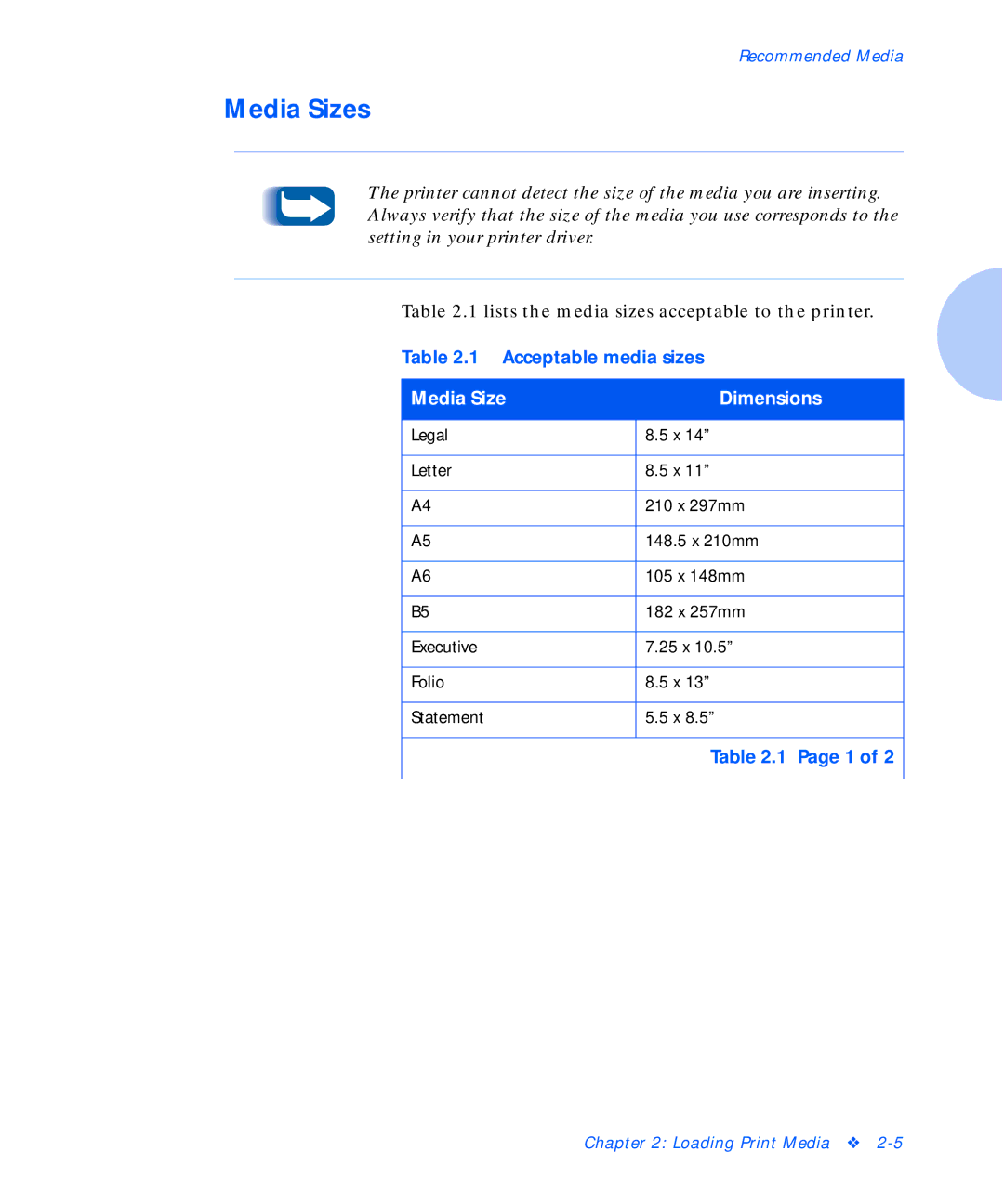 Xerox C15 manual Media Sizes, Media Size Dimensions 